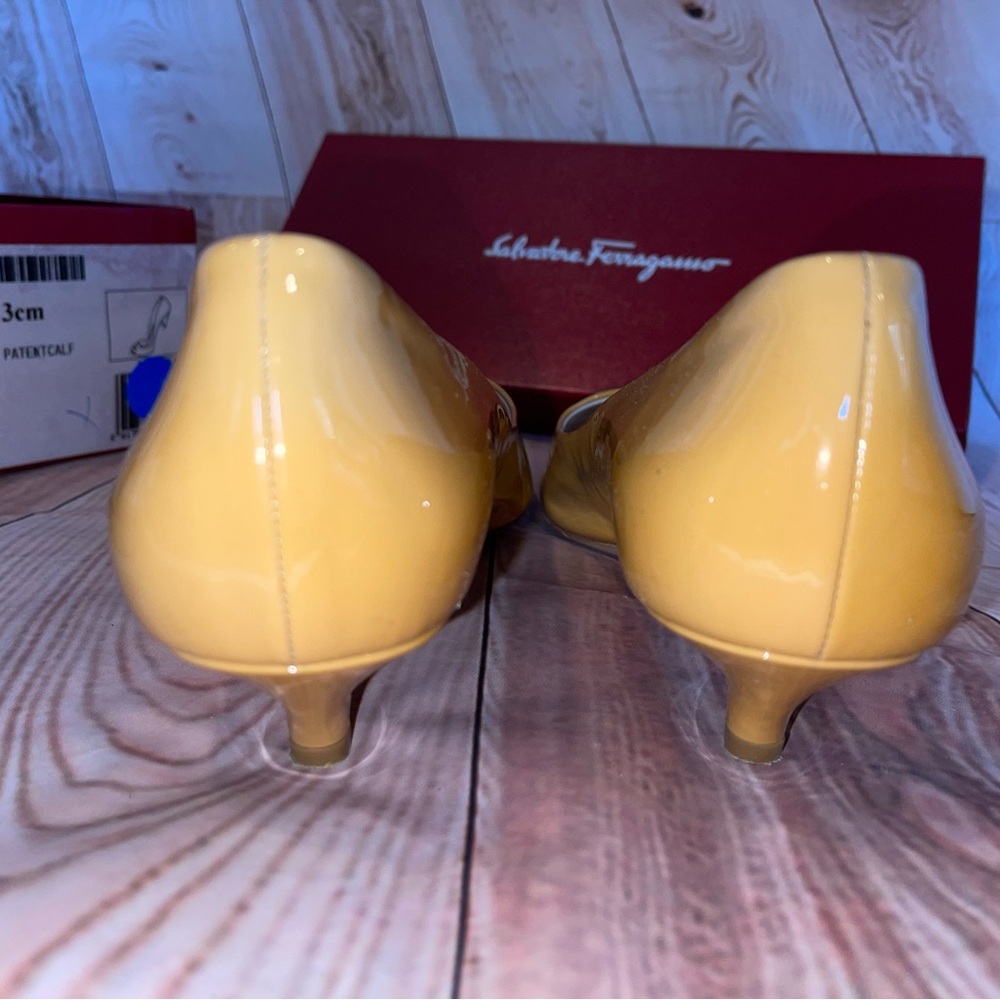 Salvatore Ferragamo Yellow Peep Toe Pumps - Picture 4 of 7